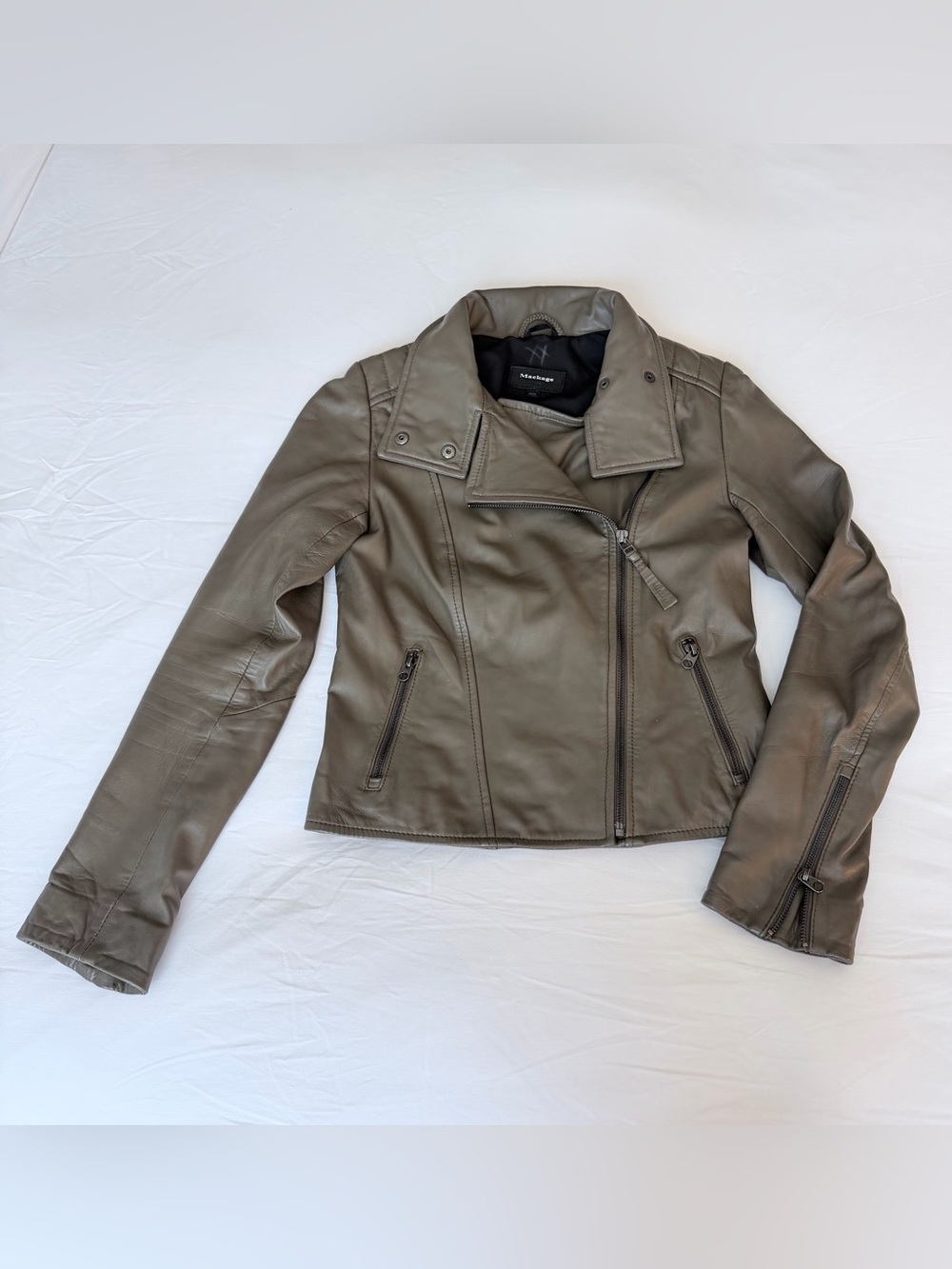 Mackage Montreal Army Green Lambskin Leather Biker Jacket Size XS